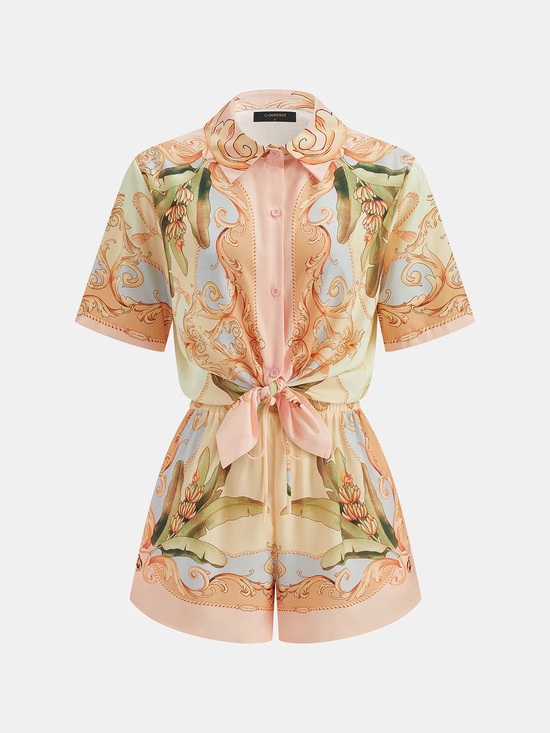 Commense Dresses & Skirts - Commense Leaf Print Linen Blend Shirt & Drawstring Shorts Set